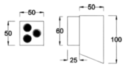 Angled Square Wall Light, Single 50×50×100mm dimensions