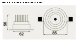 LUX Adjustable Recessed Spotlight EX13 dimensions